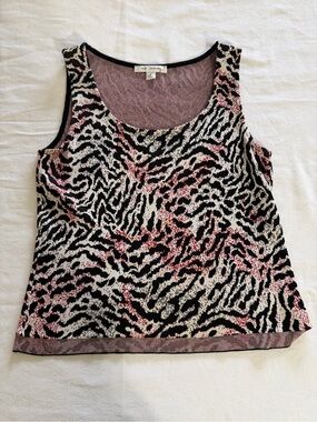 St. John Black, White & Pink Animal-Print Knit Tank
